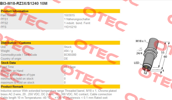 BI3-M18-RZ3X/S1240 Turck